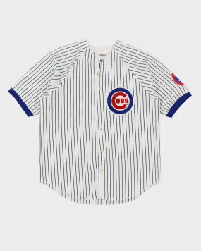 00s Chicago Cubs White Pinstripe Button Up Baseball Jersey - L