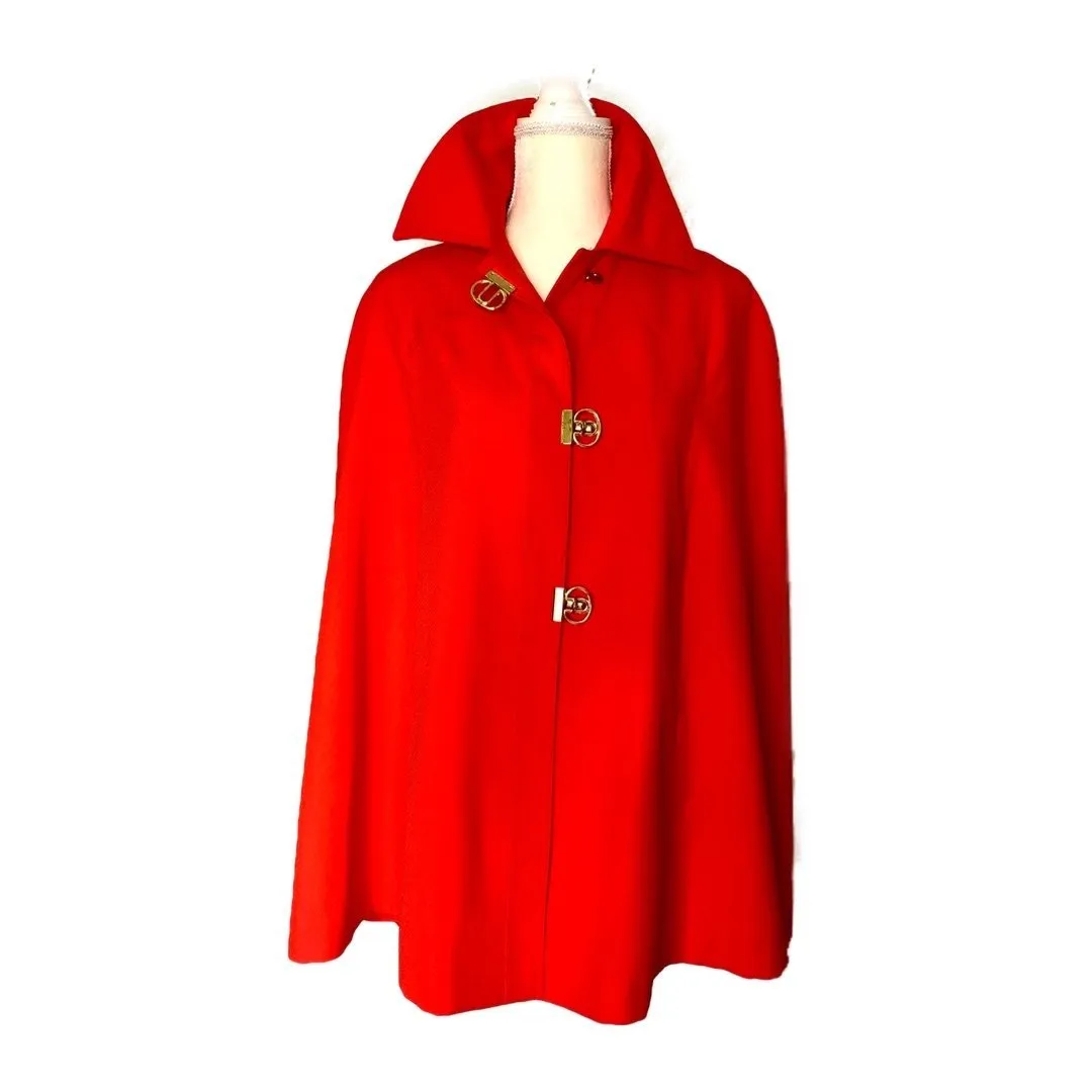 1960s Poppy Red / Orange Cape by Jerold. Perfect Spring Jacket with Toggle Closure.