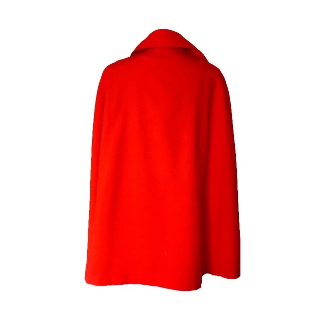 1960s Poppy Red / Orange Cape by Jerold. Perfect Spring Jacket with Toggle Closure.