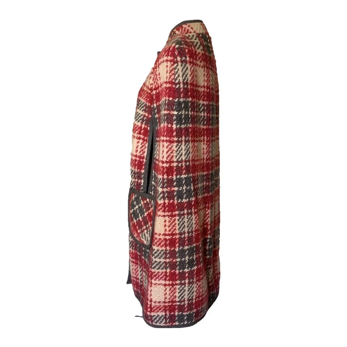 1960s Wool Poncho Cape in a Red and Gray Plaid. Stylish and Warm Vintage Outerwear Coat.