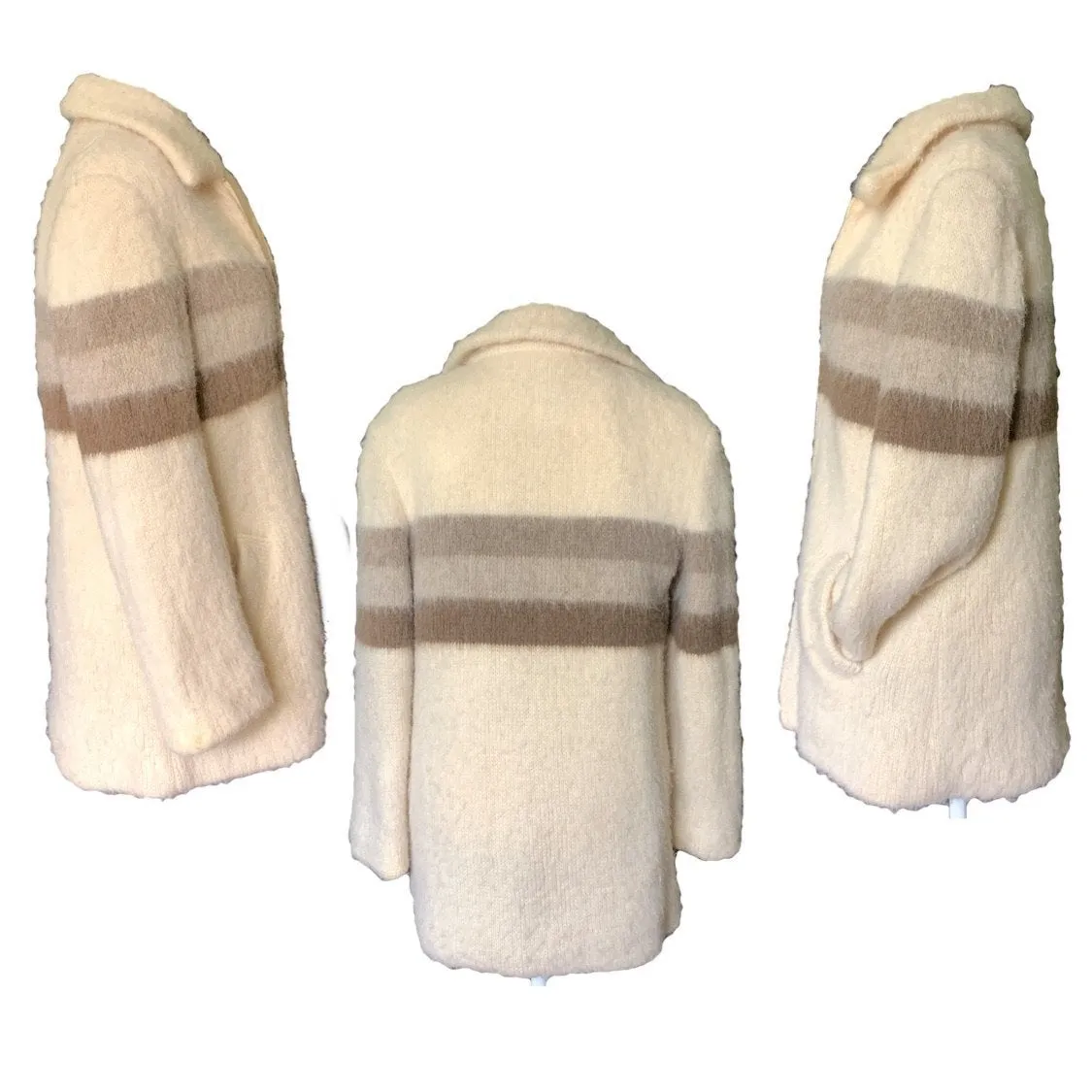 1970s Cream Wool Sweater Jacket by Eddie Bauer. Zip Up Cardigan with  Gray Stripes. Sustainable Clothing.