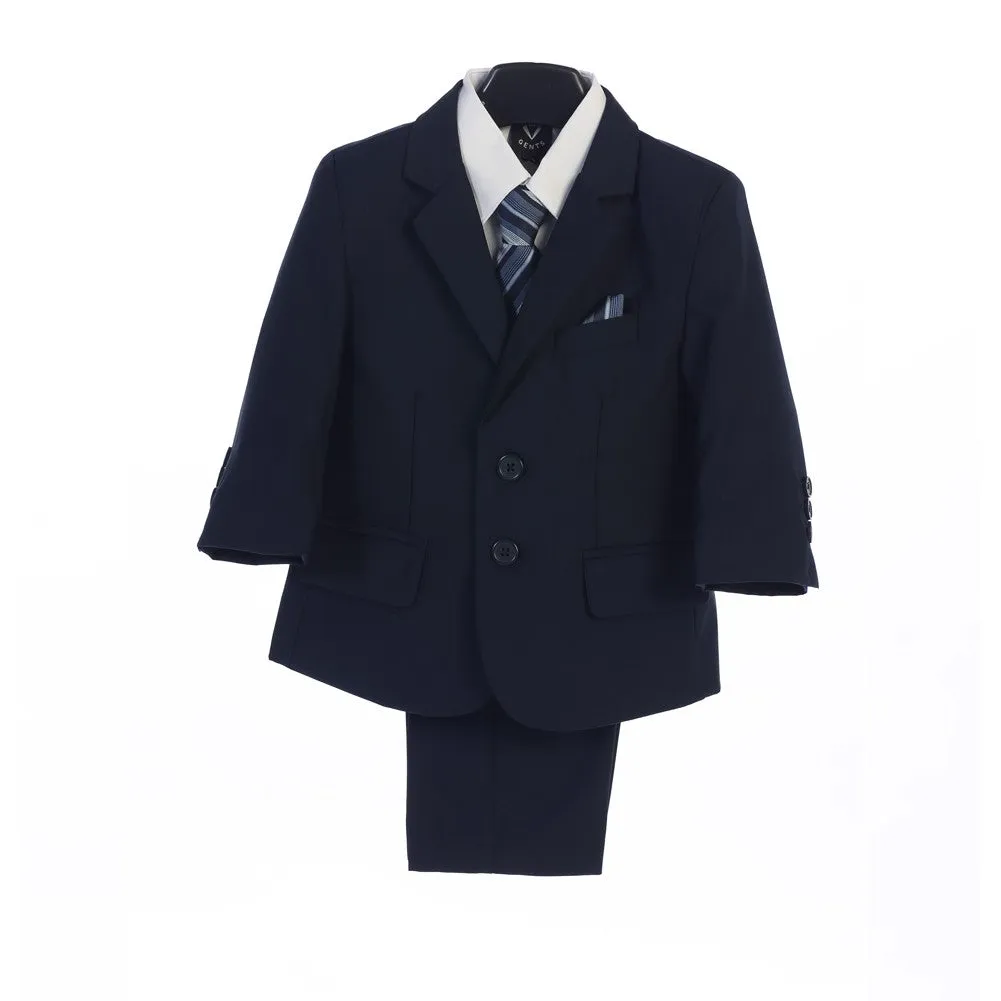 Baby Boys Navy Jacket Vest Tie Pocket Square Shirt Pant 5 Pc Suit 6-24M