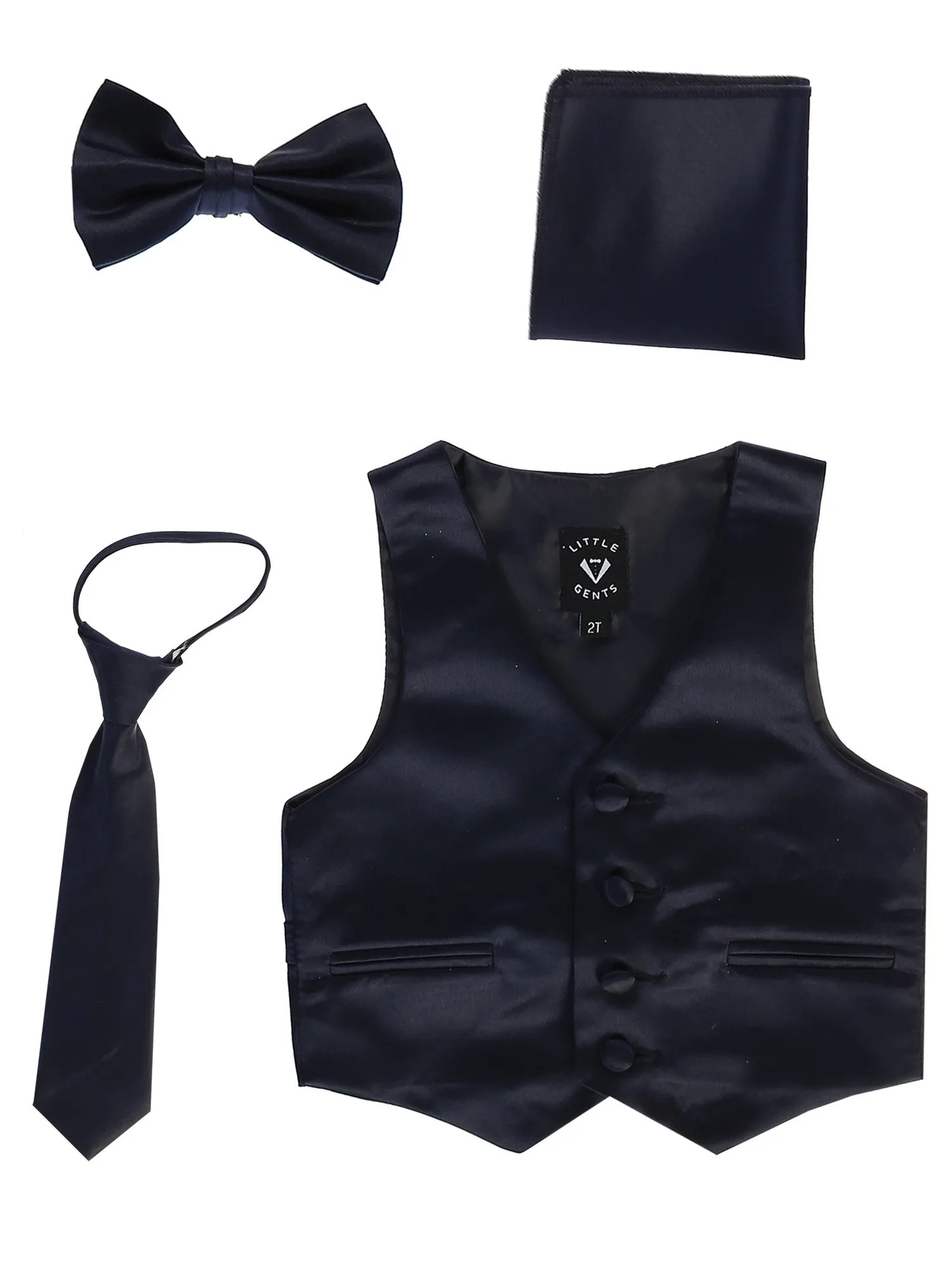 Baby Boys Navy Satin Vest Zipper Tie Hanky Bowtie Clothing Set 3-24M