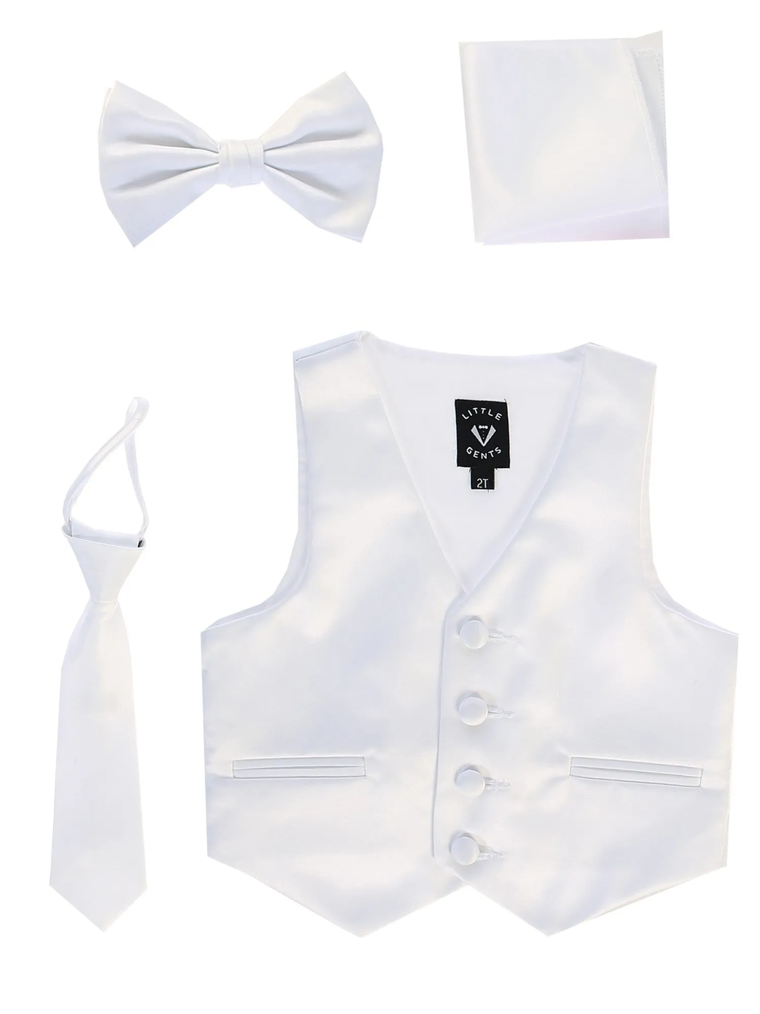 Baby Boys White Satin Vest Zipper Tie Hanky Bowtie Clothing Set 3-24M