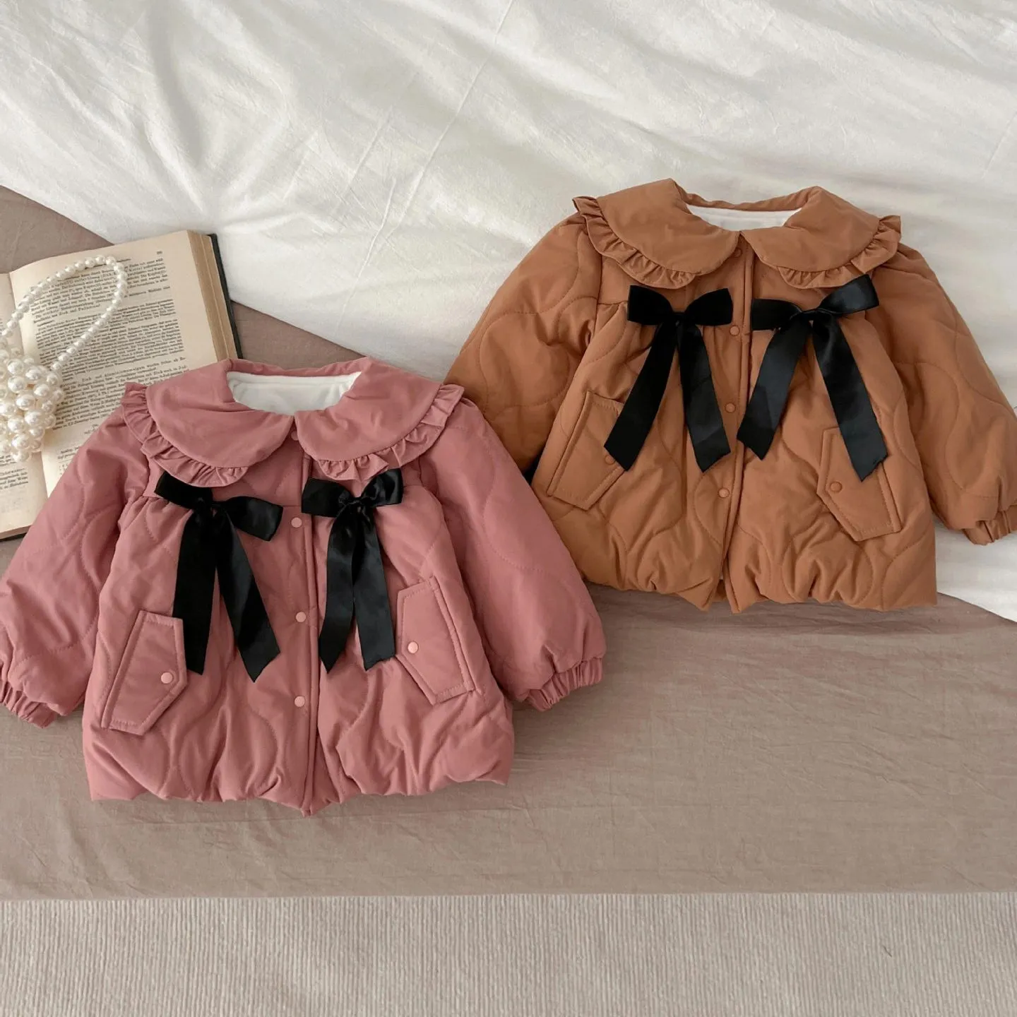 Baby Kid Girls Solid Color Bow Jackets Outwears Wholesale 231130178