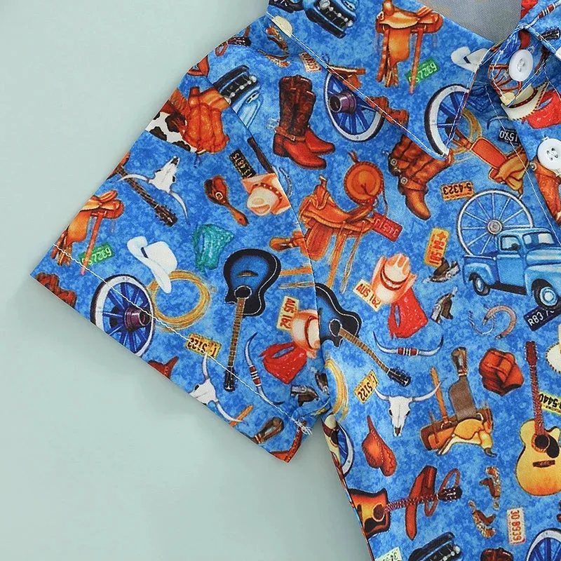 Baby/Toddler Boys Western Button Down Shirt - Guitar Cowboy