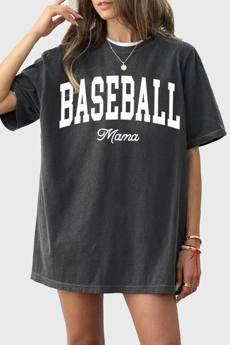 Baseball Mama Oversized Graphic Tee, Mineral Black