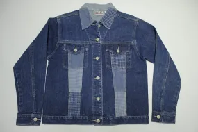 Bill Blass Plaid Patchwork Vintage 90's Denim Jean Jacket