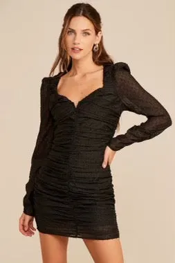 black v-neck ruched dress