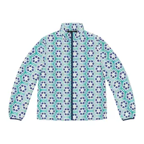 Blue Geometric  Men's Puffer Jacket (AOP)