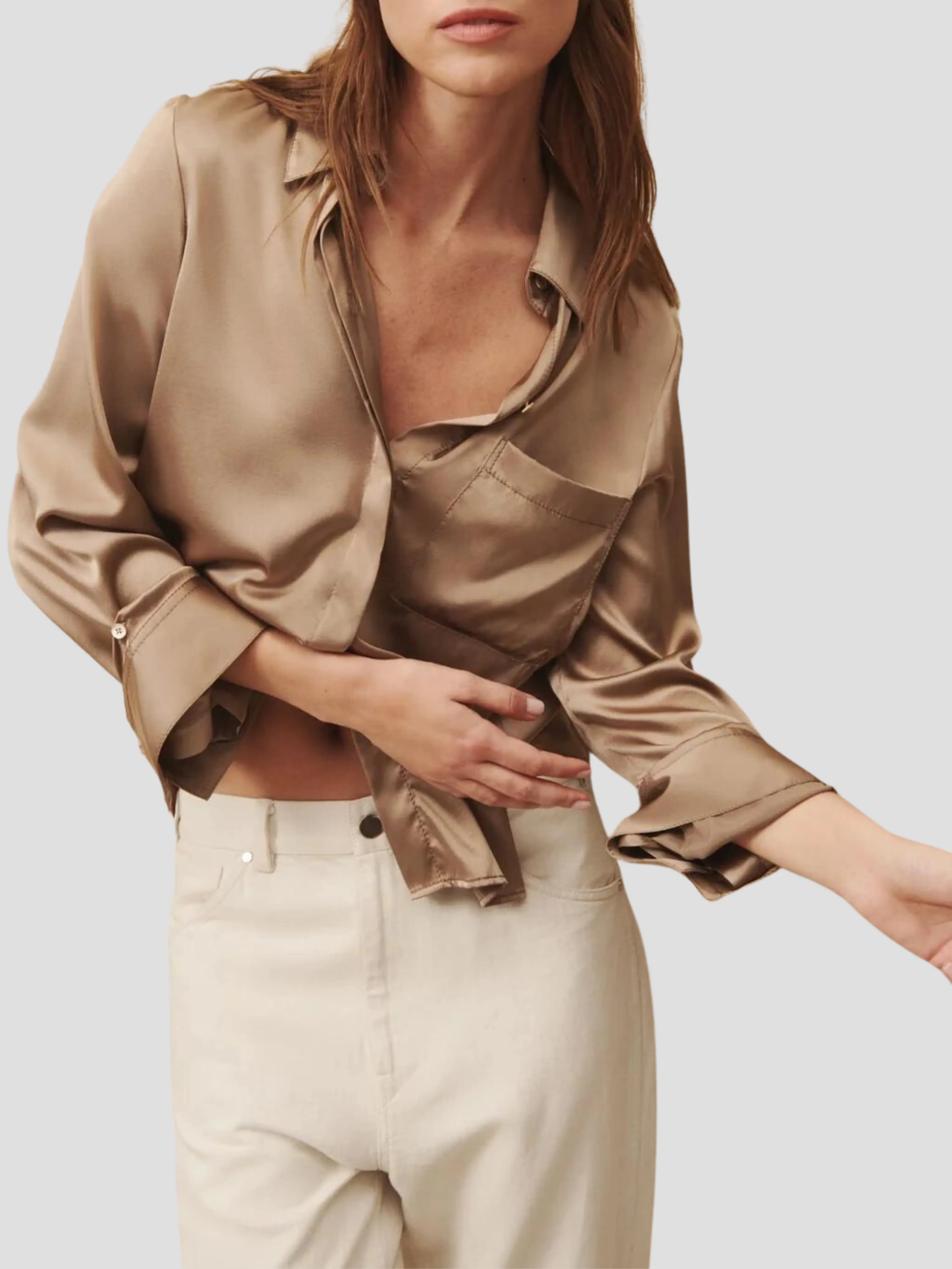 Boyfriend Shirt in Champagne Silk