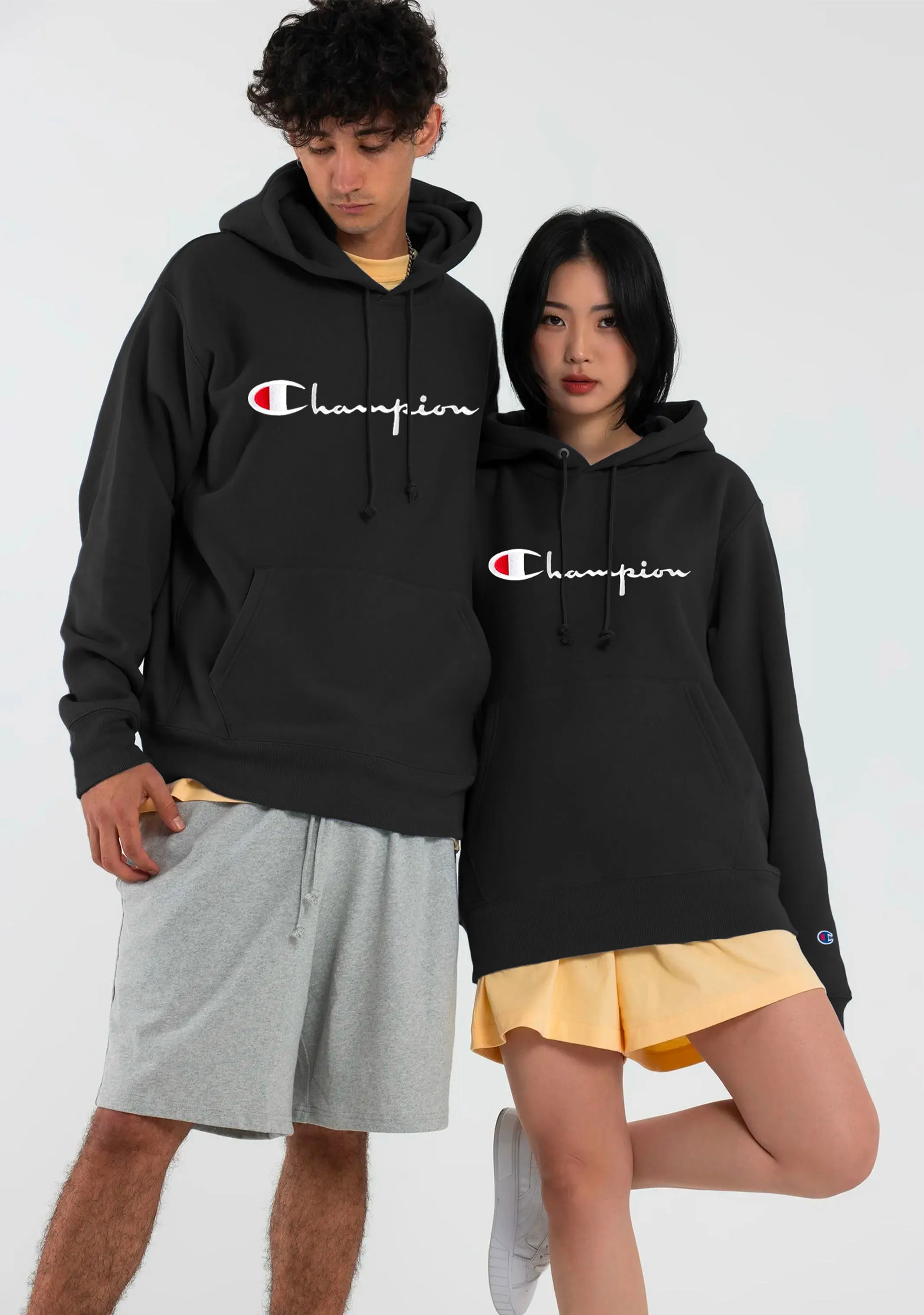 Champion Mens Reverse Weave Script Hoodie <br> AXJWN BLK