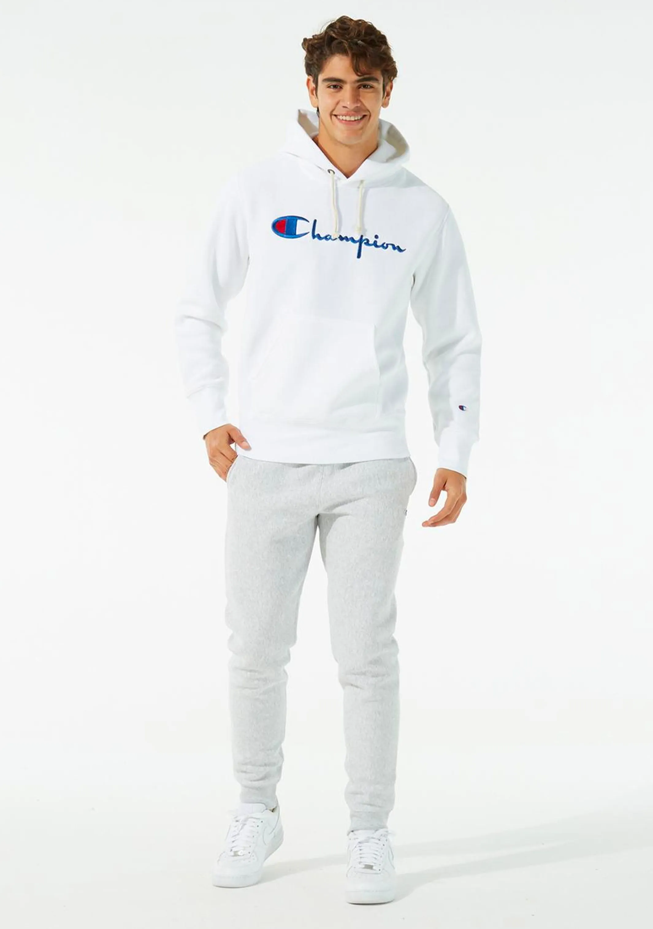 Champion Reverse Weave Embroidered Mens Script Logo Hoodie White <br> AXJWN WIT