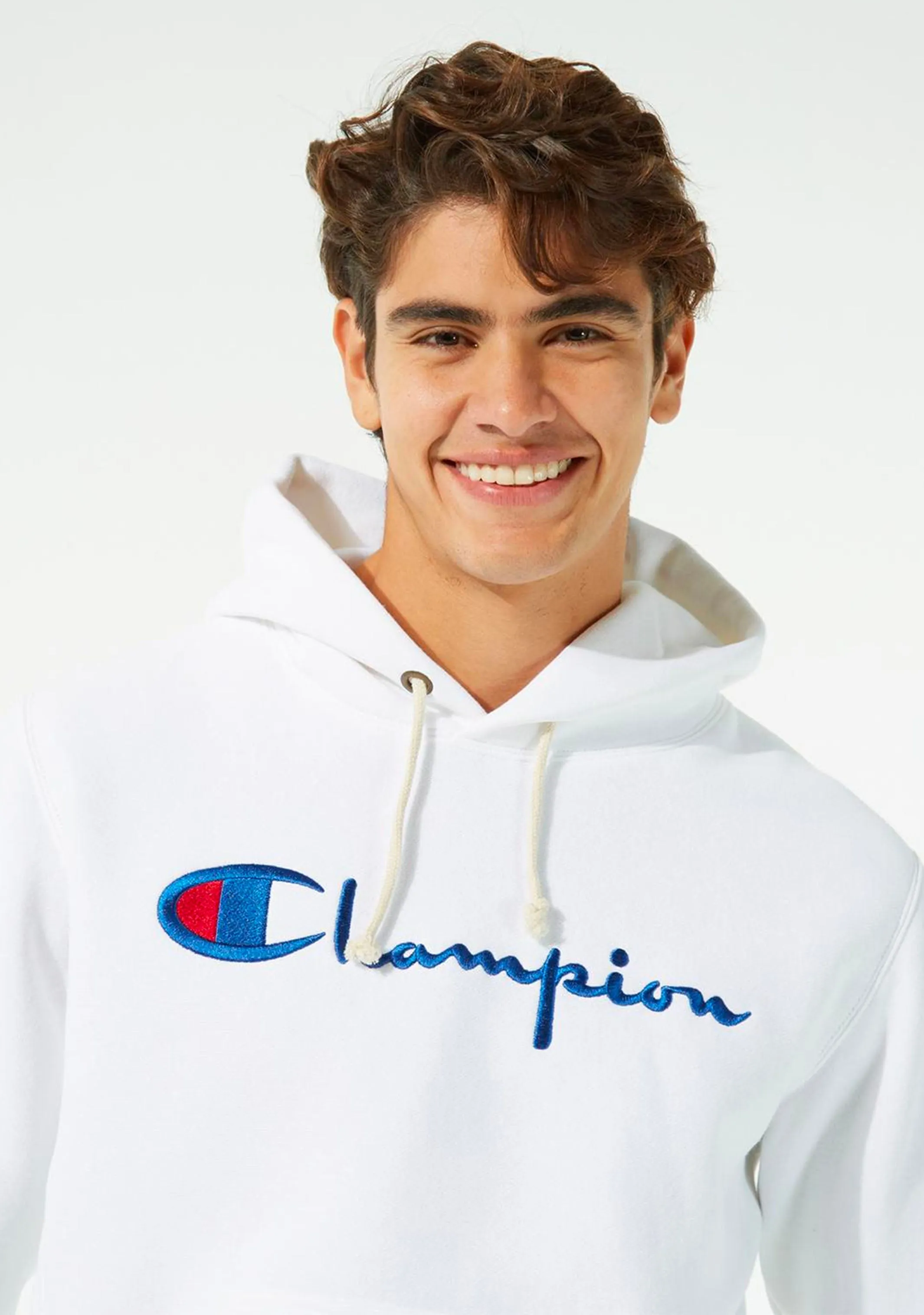 Champion Reverse Weave Embroidered Mens Script Logo Hoodie White <br> AXJWN WIT