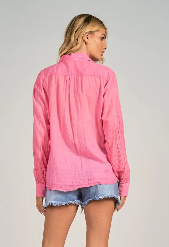 Elan - Collared Button Down Shirt Pink