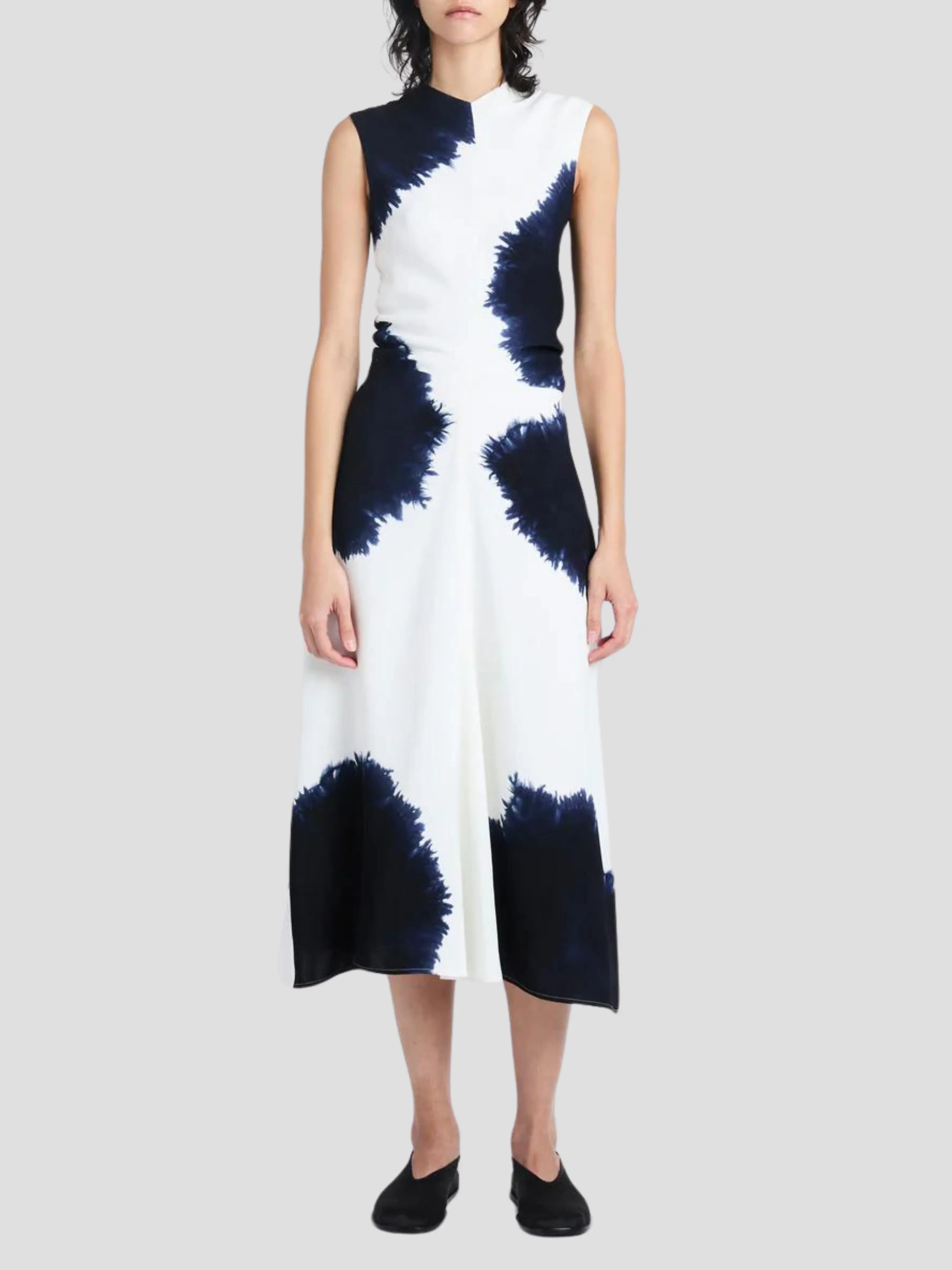 Ella Sleeveless Midi Dress In Printed Viscose Crepe