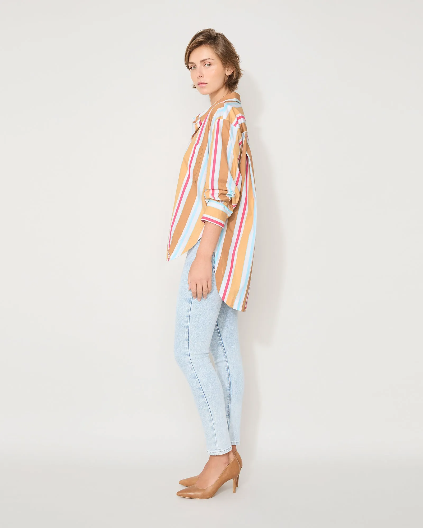 EVERYDAY SHIRT - TAN MULTI STRIPE