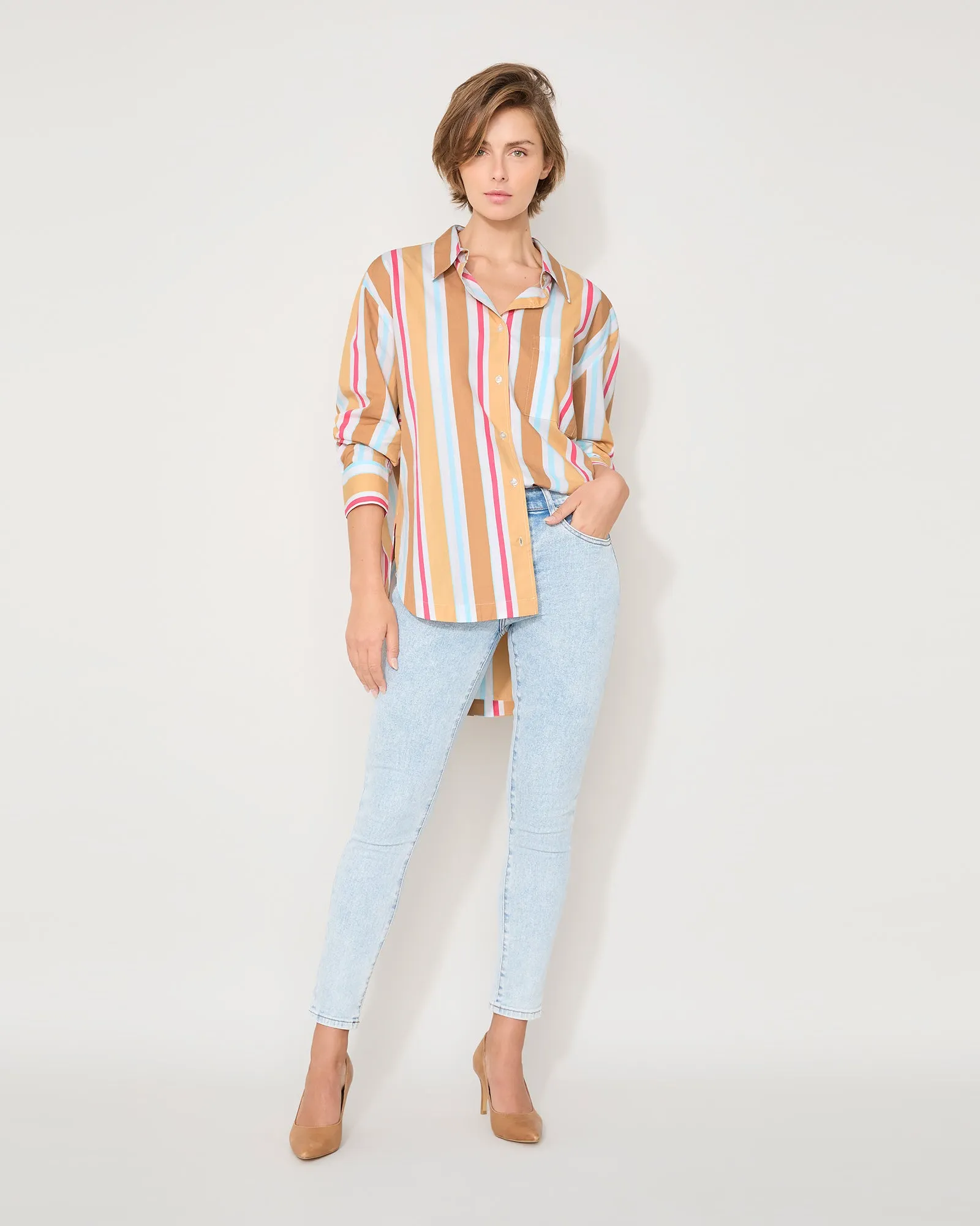 EVERYDAY SHIRT - TAN MULTI STRIPE