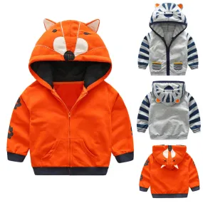 Fox or Zebra Hooded Zip Front Sweatshirt Toddler Boy or Girl