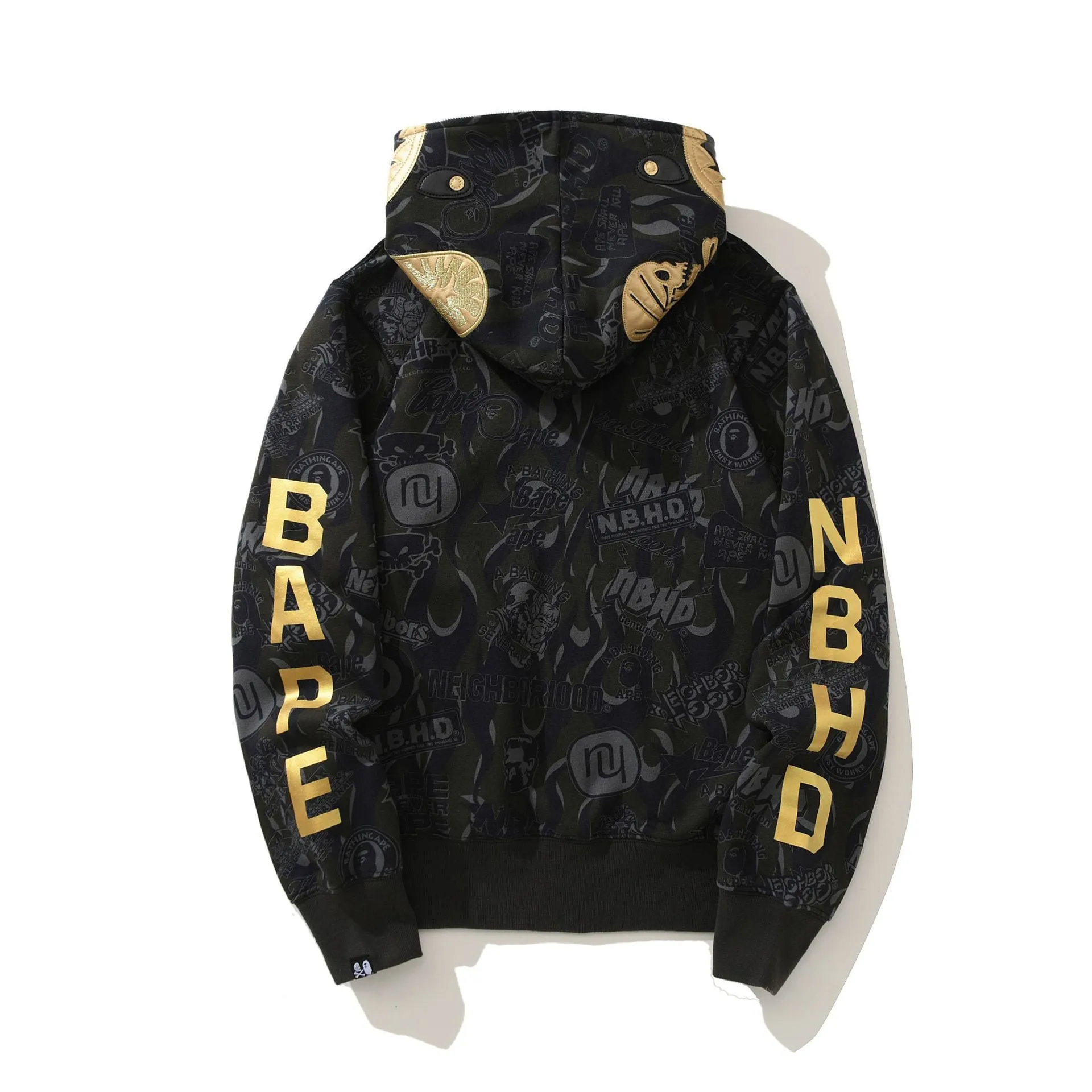 Golden Letters Ape Shark Camo Hoodie Full Zipper Jacket