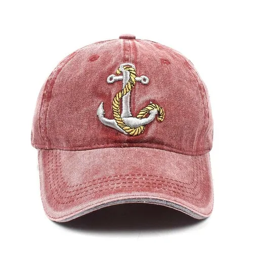 Hip Hop Washed Baseball Cap Anchor Embroidery