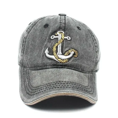 Hip Hop Washed Baseball Cap Anchor Embroidery