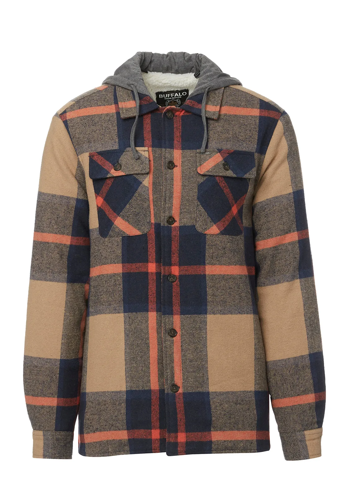 Jiref Men’s Shacket in Tan & Navy Plaid - BM24048