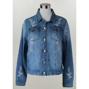 Keren Hart Women's Floral Embroidered Jean Jacket