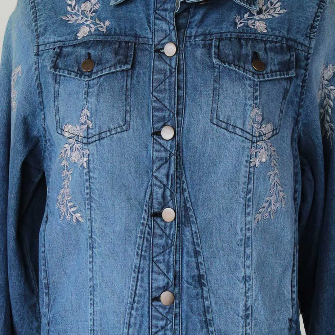 Keren Hart Women's Floral Embroidered Jean Jacket