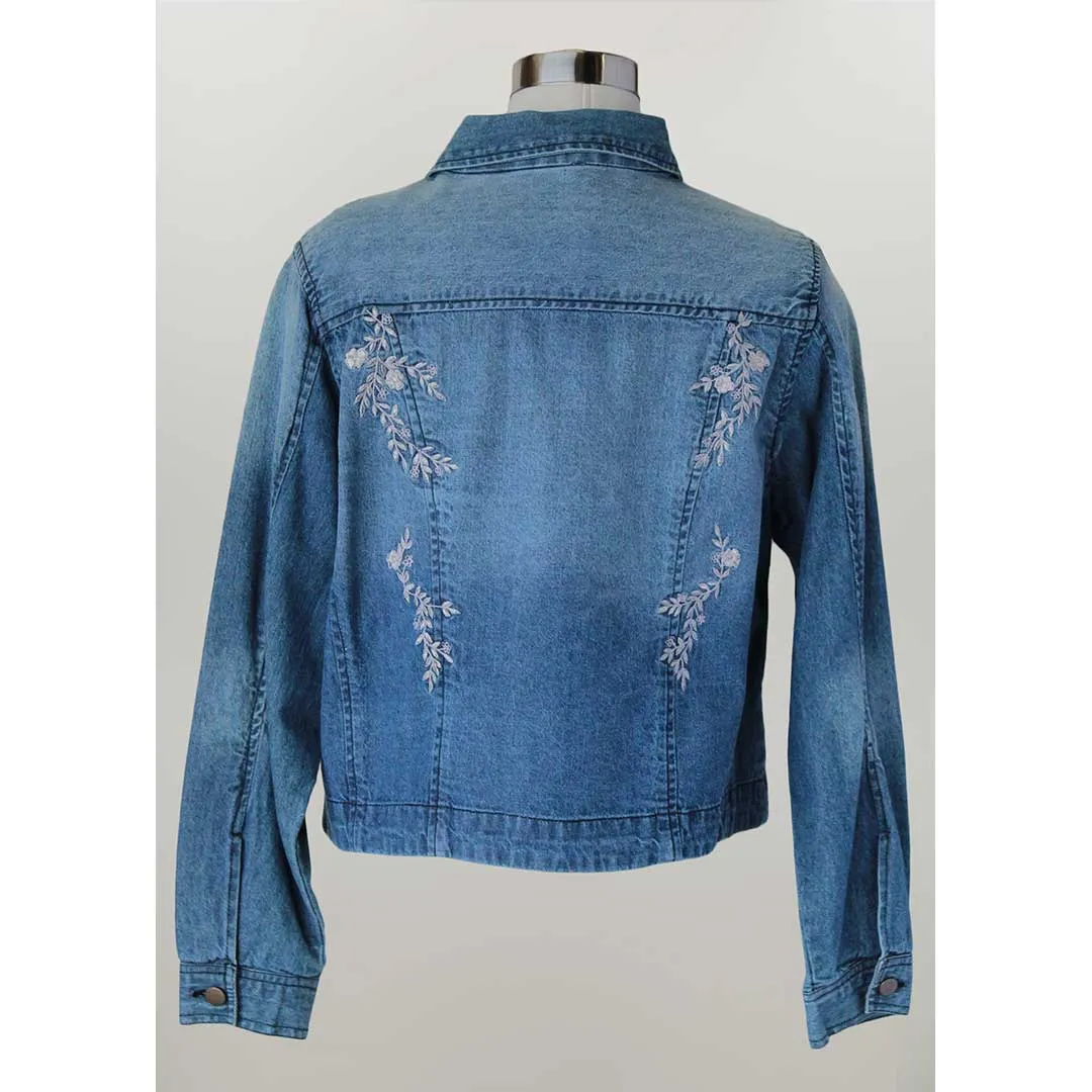 Keren Hart Women's Floral Embroidered Jean Jacket