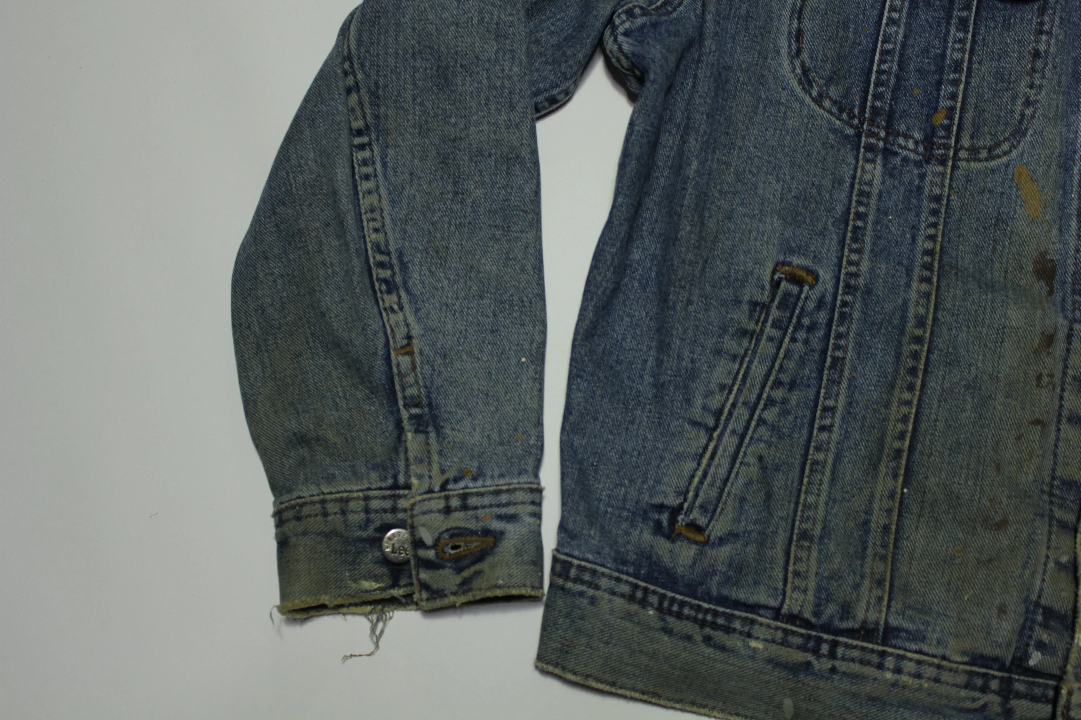 Lee Riveted Vintage 90's Denim Blue Distressed Jean Jacket