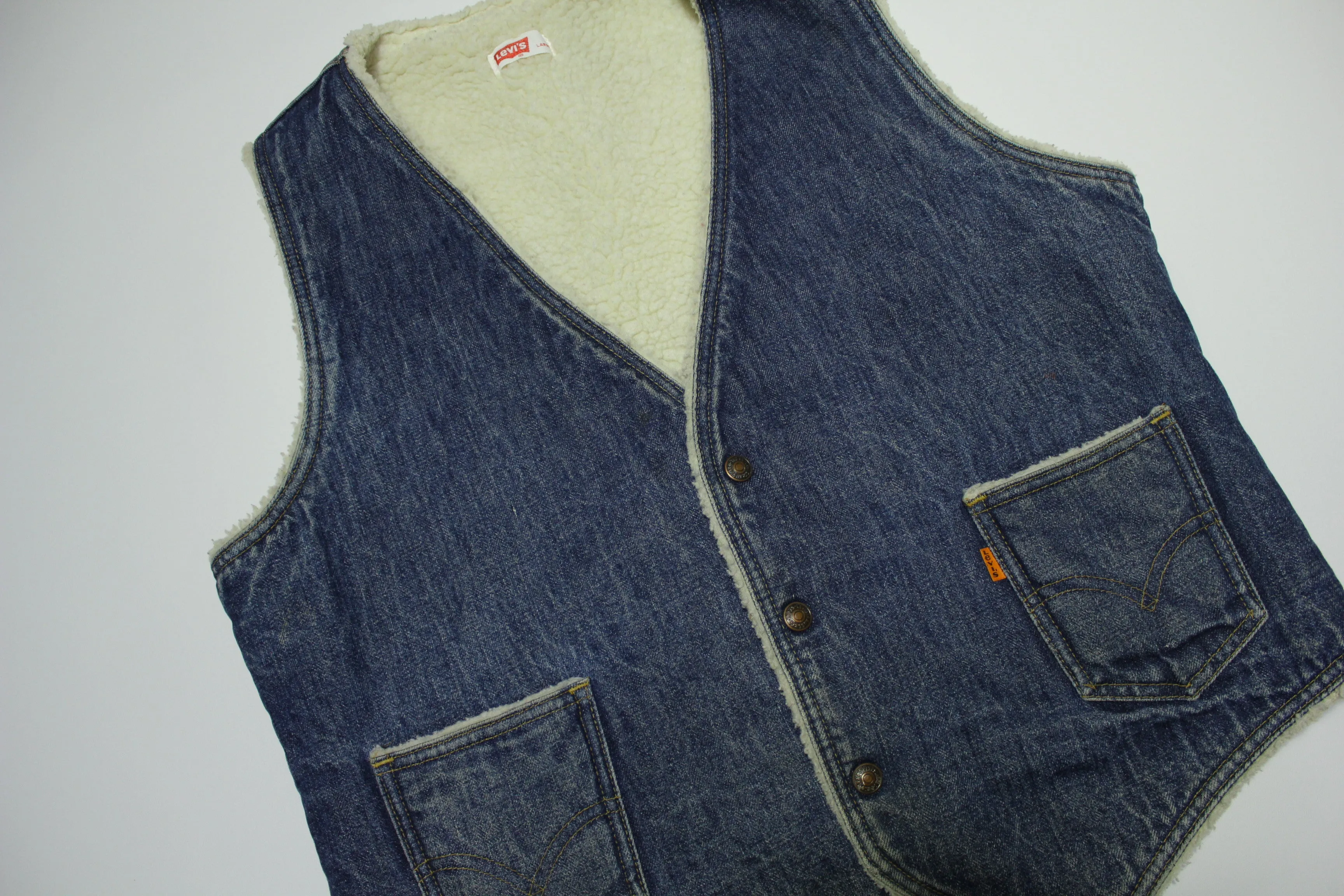 Levis 70s Vintage Orange Tab Sherpa Lined Denim Jean Jacket Vest