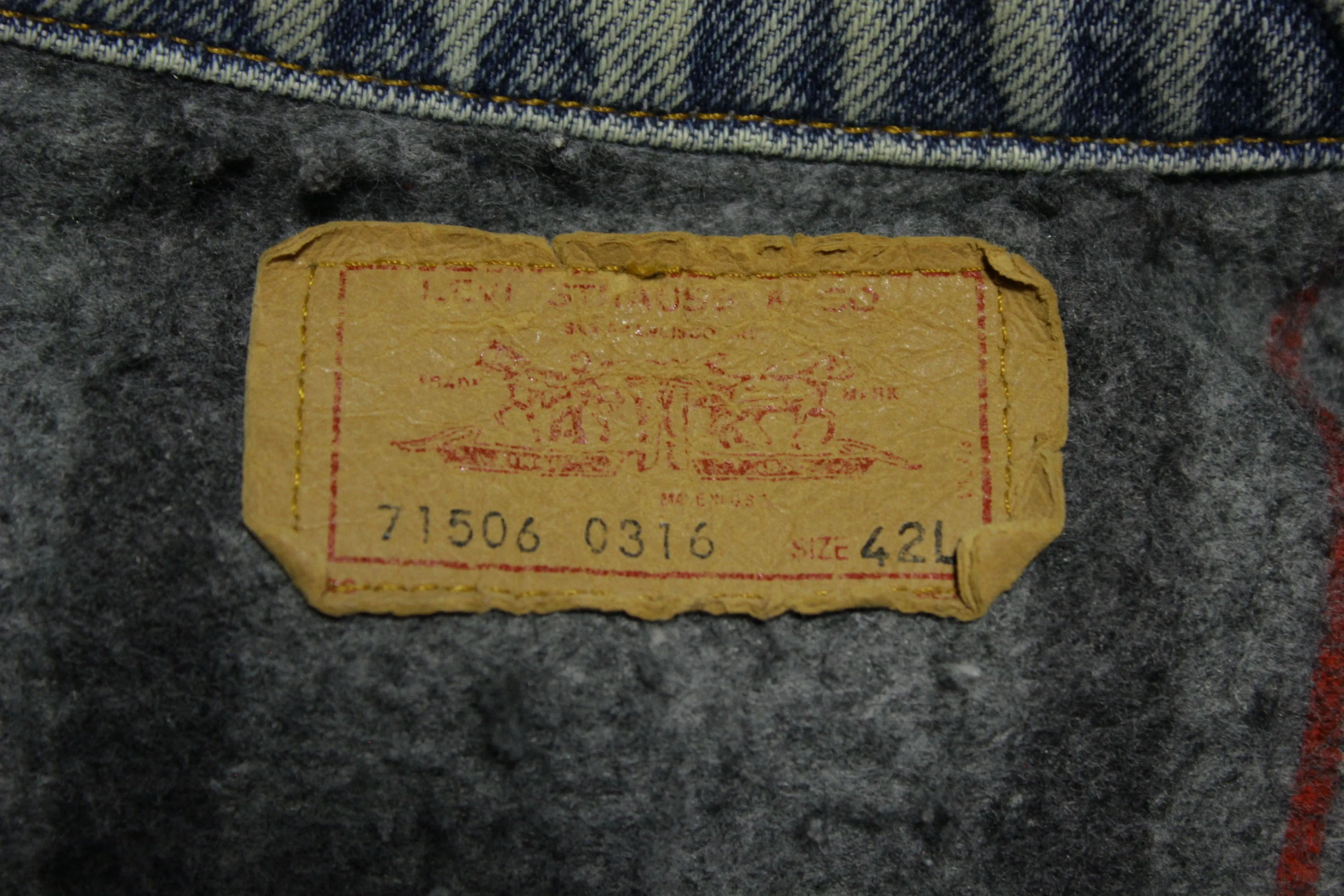 Levis 71506-0316 Vintage 80s 2 Side Pocket Blanket Lined Denim Jean Trucker Jacket