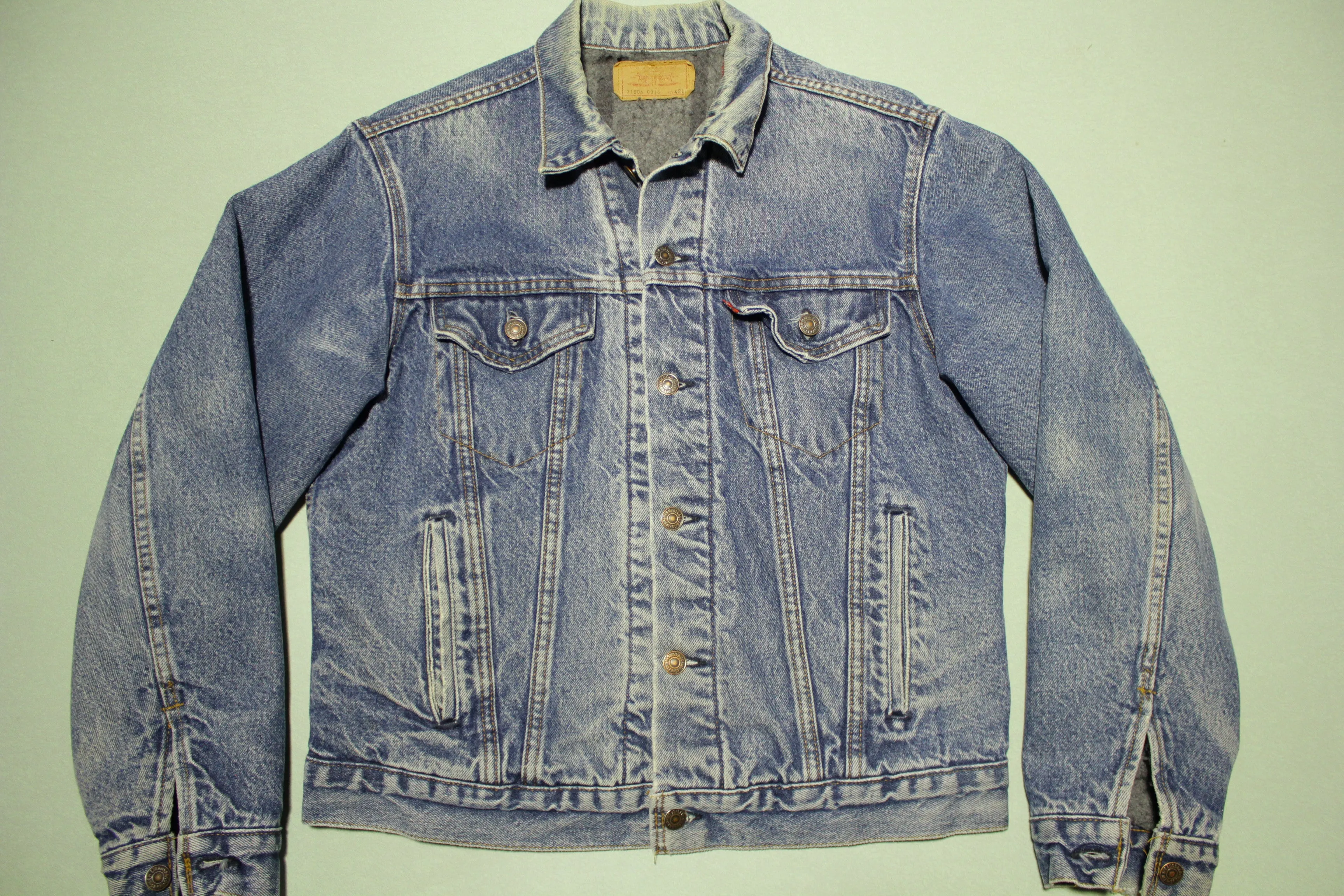 Levis 71506-0316 Vintage 80s 2 Side Pocket Blanket Lined Denim Jean Trucker Jacket