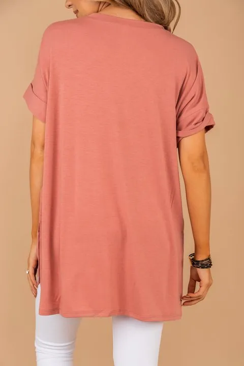 Make Your Life Easy Ash Rose Pink V-neck Top