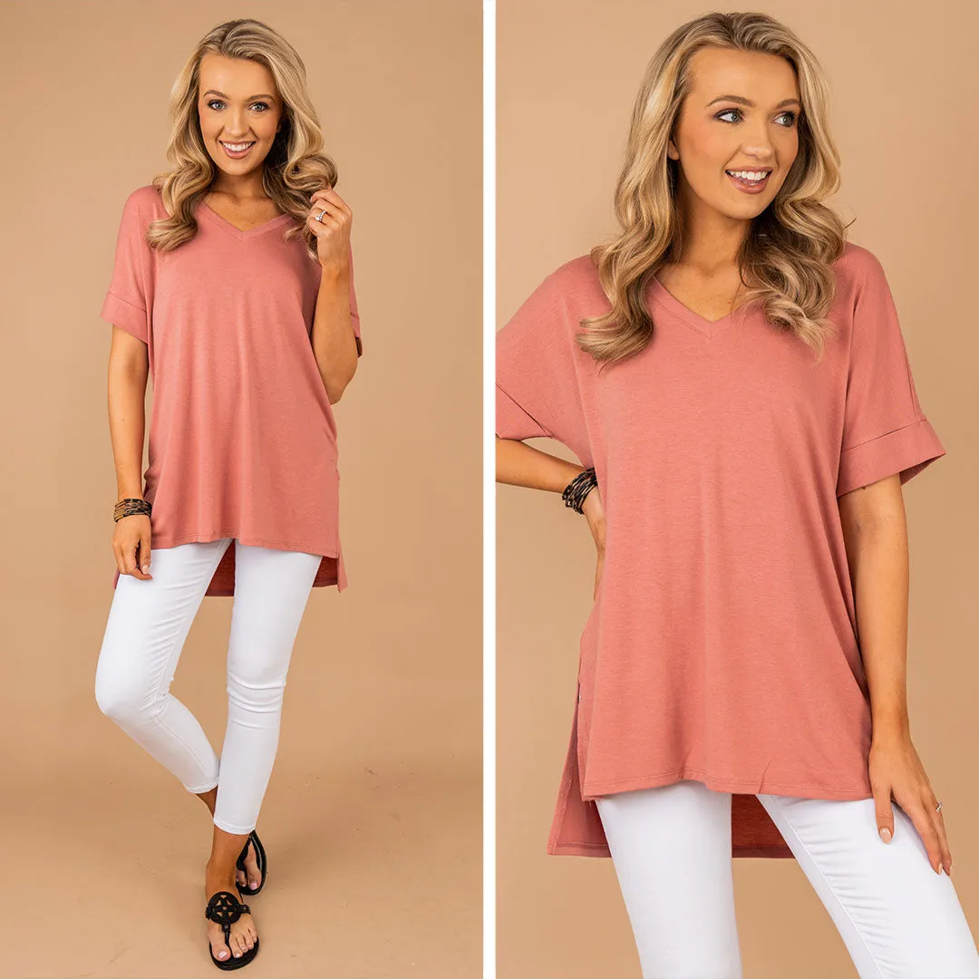 Make Your Life Easy Ash Rose Pink V-neck Top