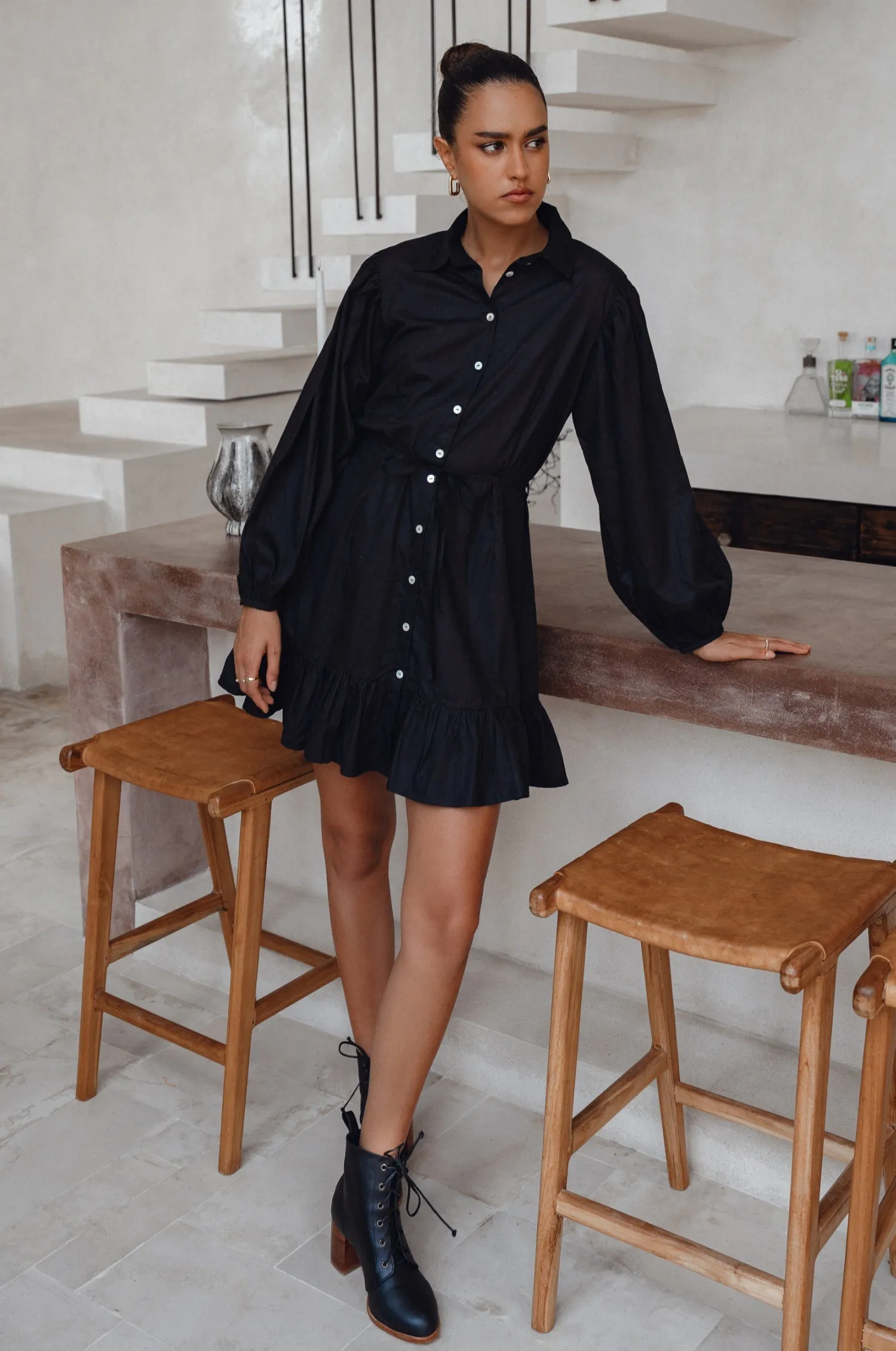 Malina Button Down Cotton Mini Dress