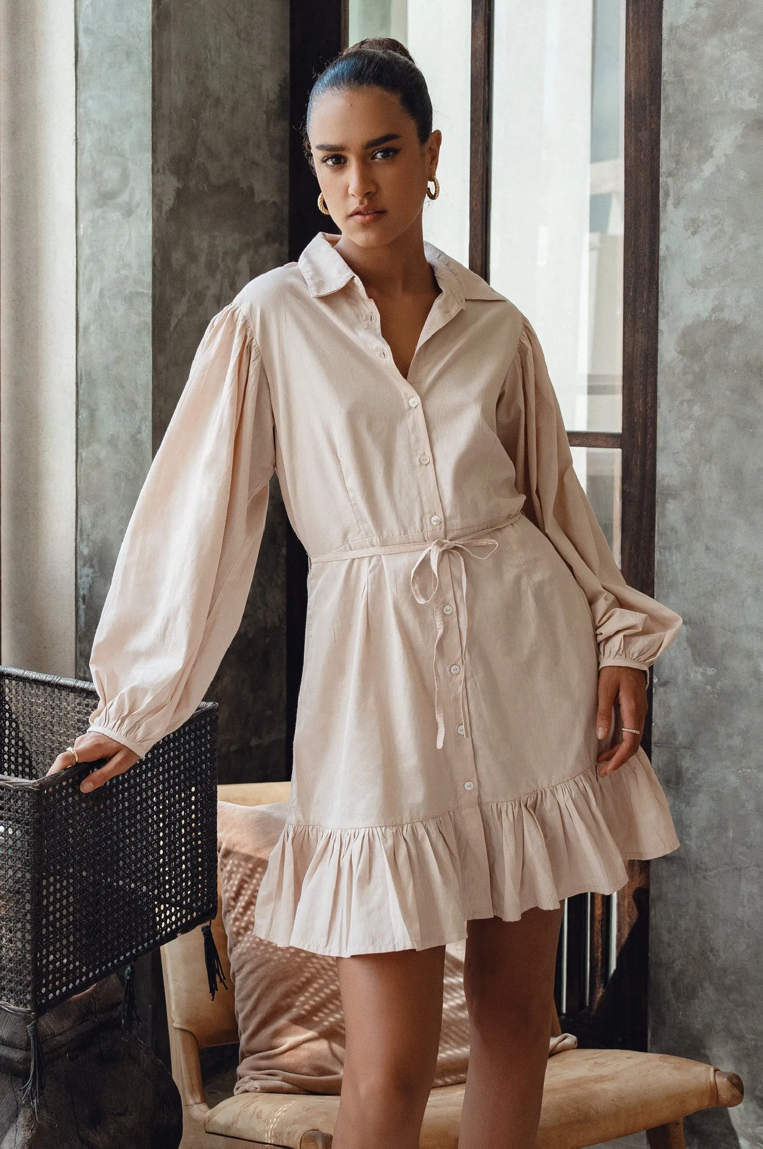 Malina Button Down Cotton Mini Dress