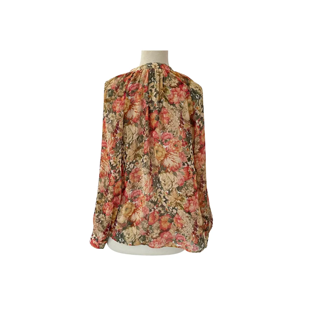 Mango Floral Printed Sheer Button-down Blouse | Gently Used |