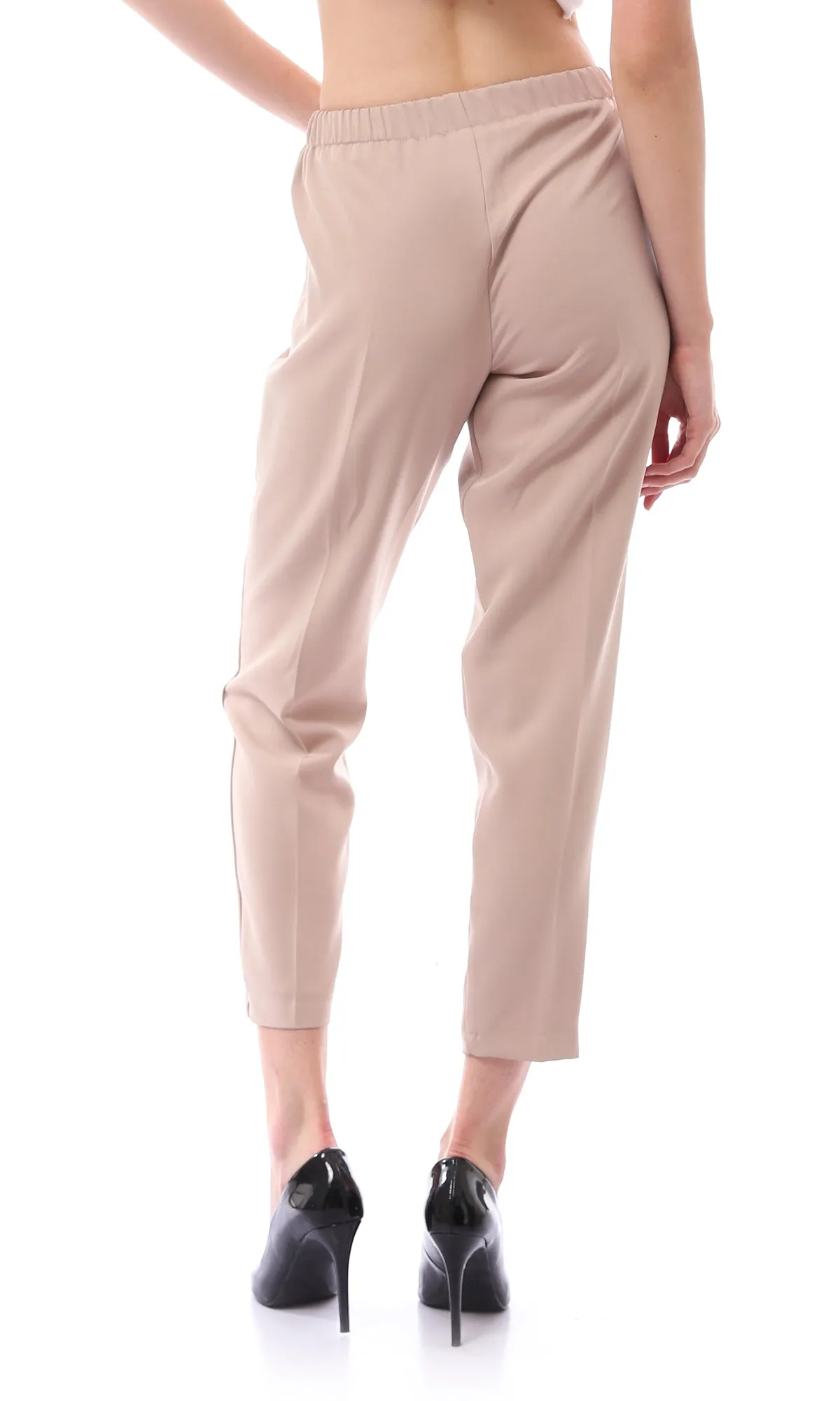 O168861 Front Zipper With Pockets Dark Nude Classic Pants