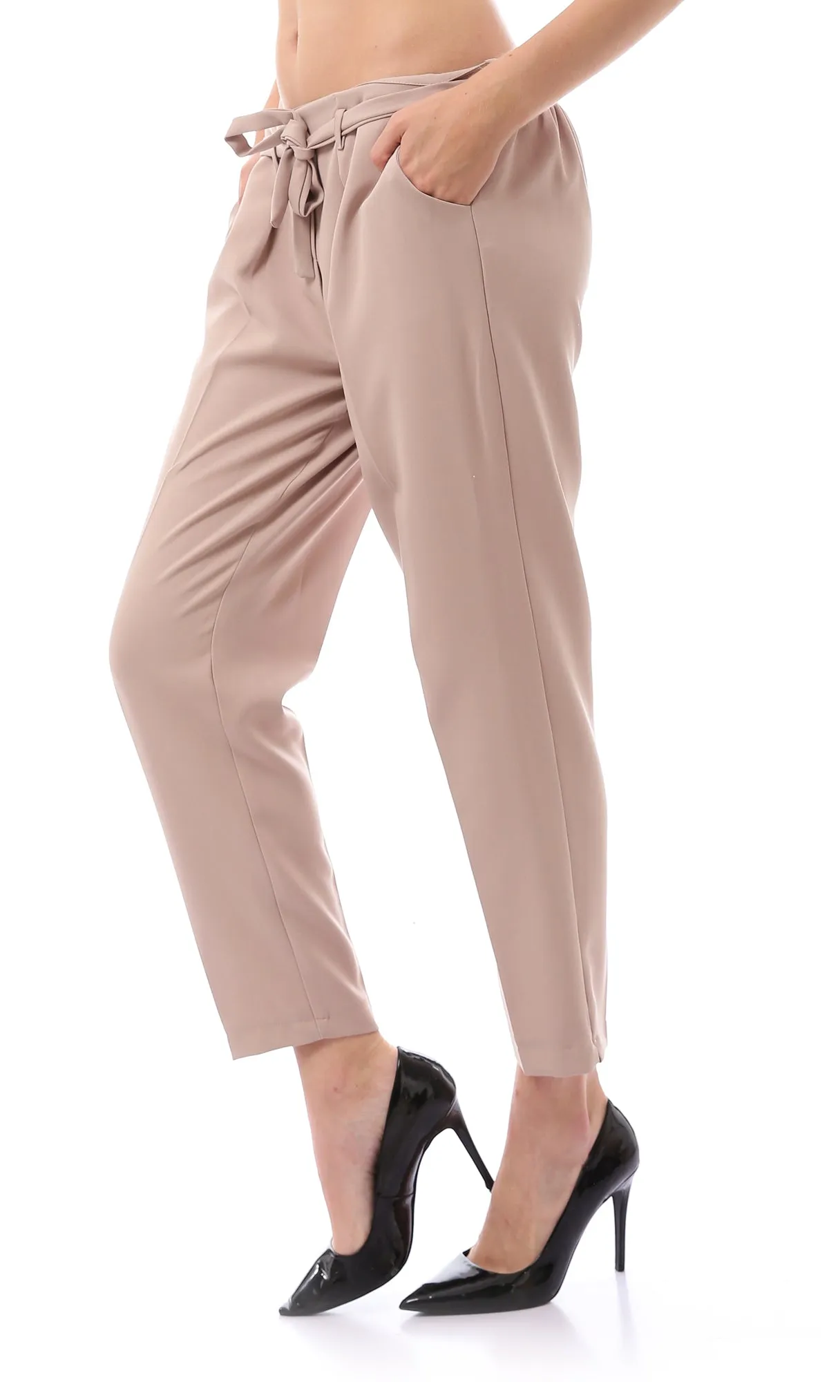 O168861 Front Zipper With Pockets Dark Nude Classic Pants