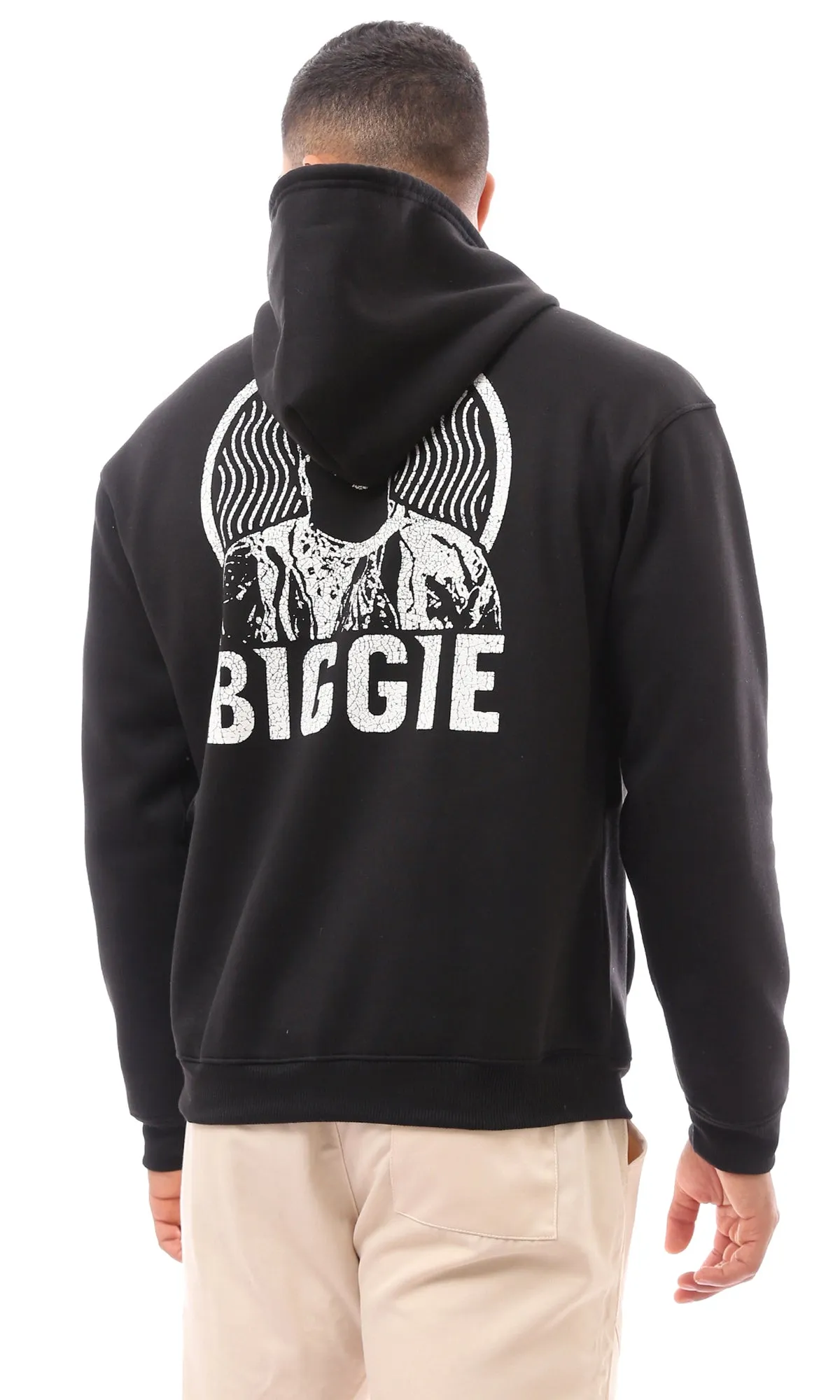 O173703 Front & Back Print Bigge Black Winter Hoodie