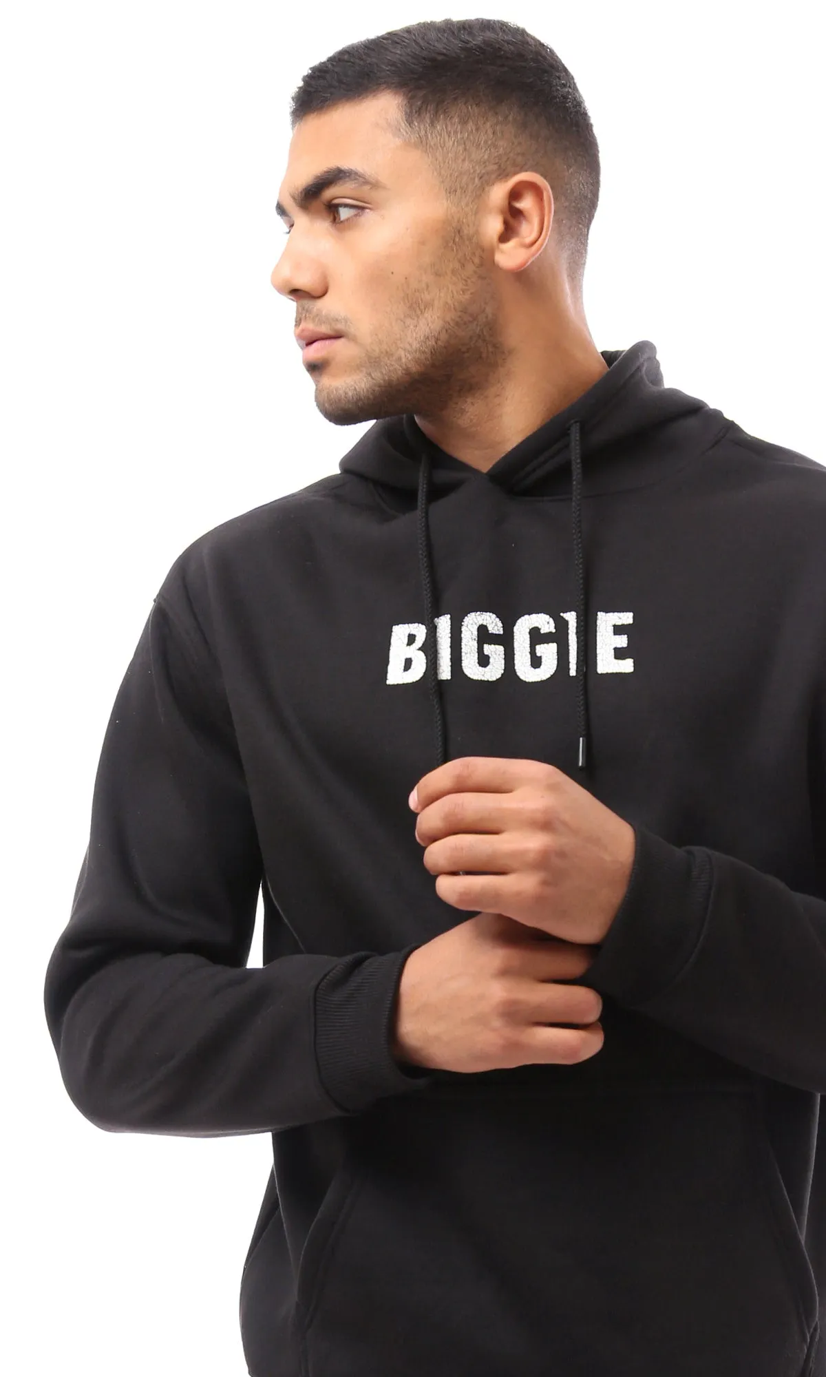 O173703 Front & Back Print Bigge Black Winter Hoodie