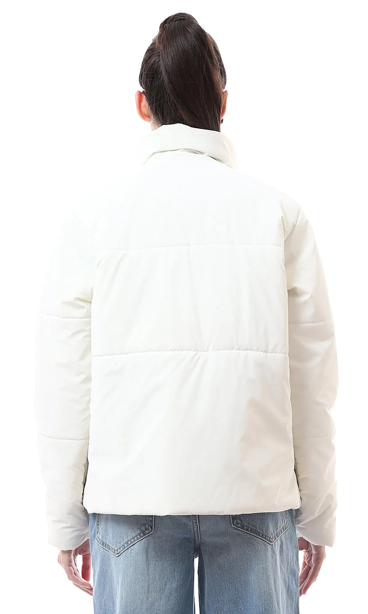 O173800 White Soft Waterproof Quilt Relaxed Bomber Jacket