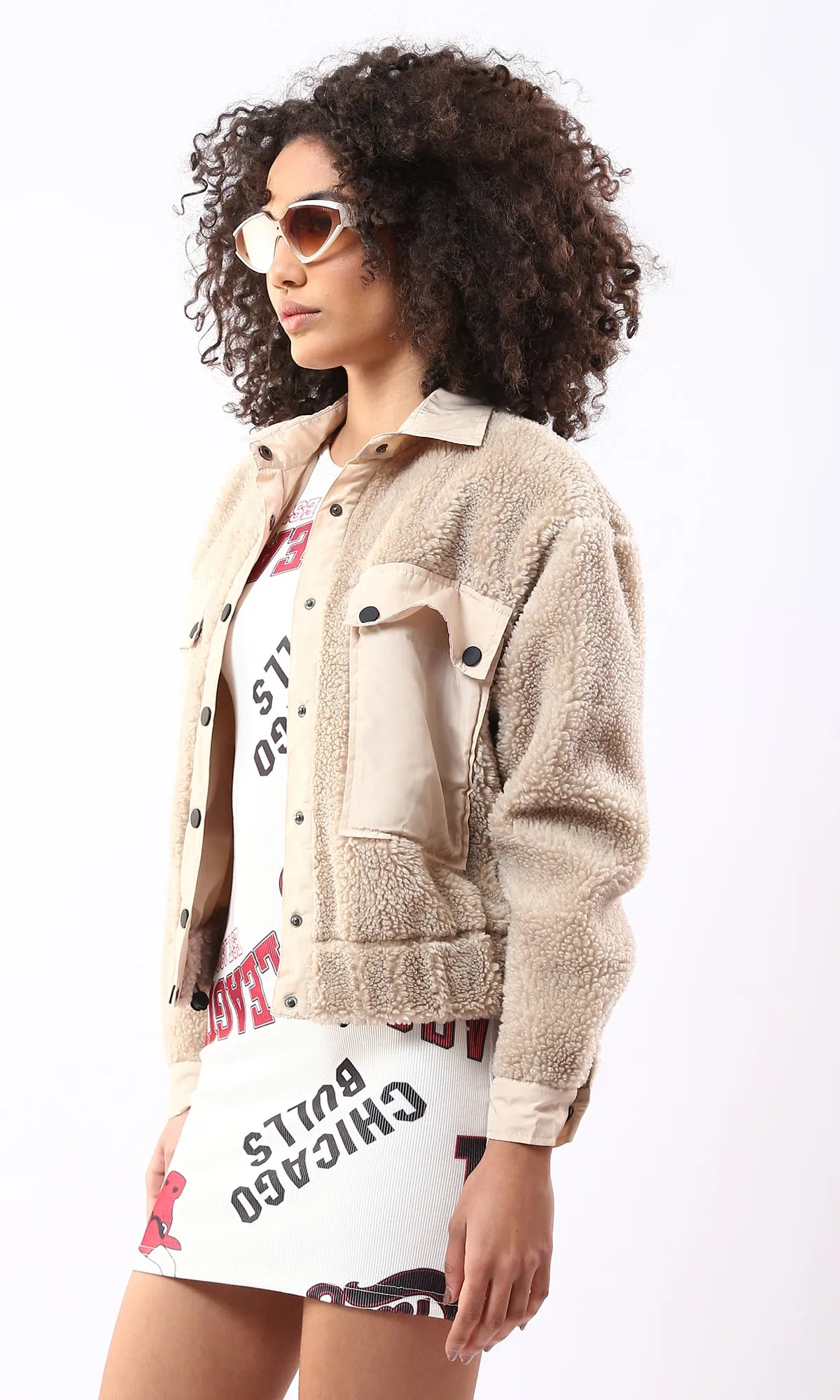 O175363 Coziness Wool Beige Jacket With Waterproof Pockets