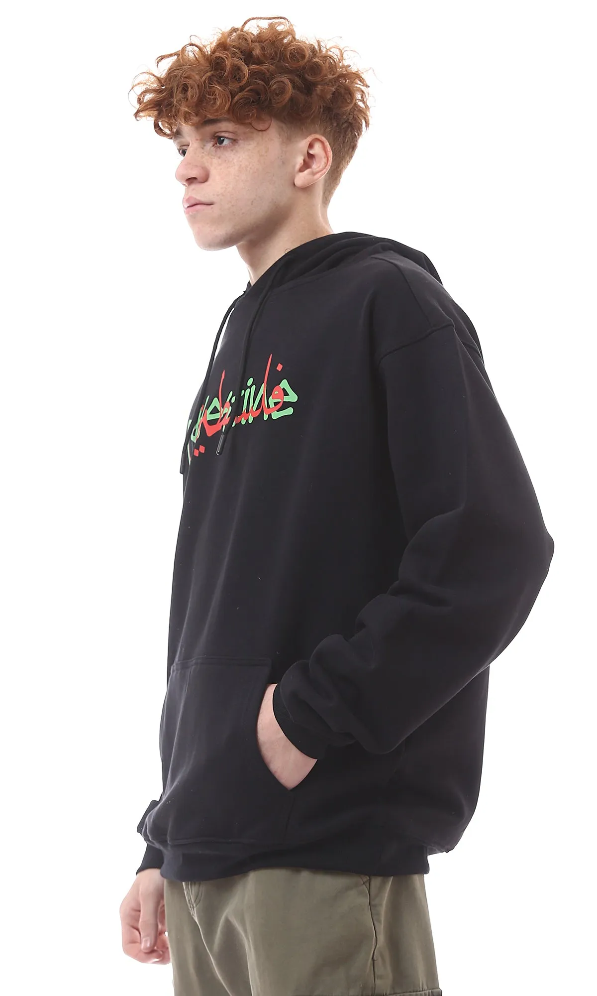 O176718 Palestine Long Sleeves Black Printed Hoodie