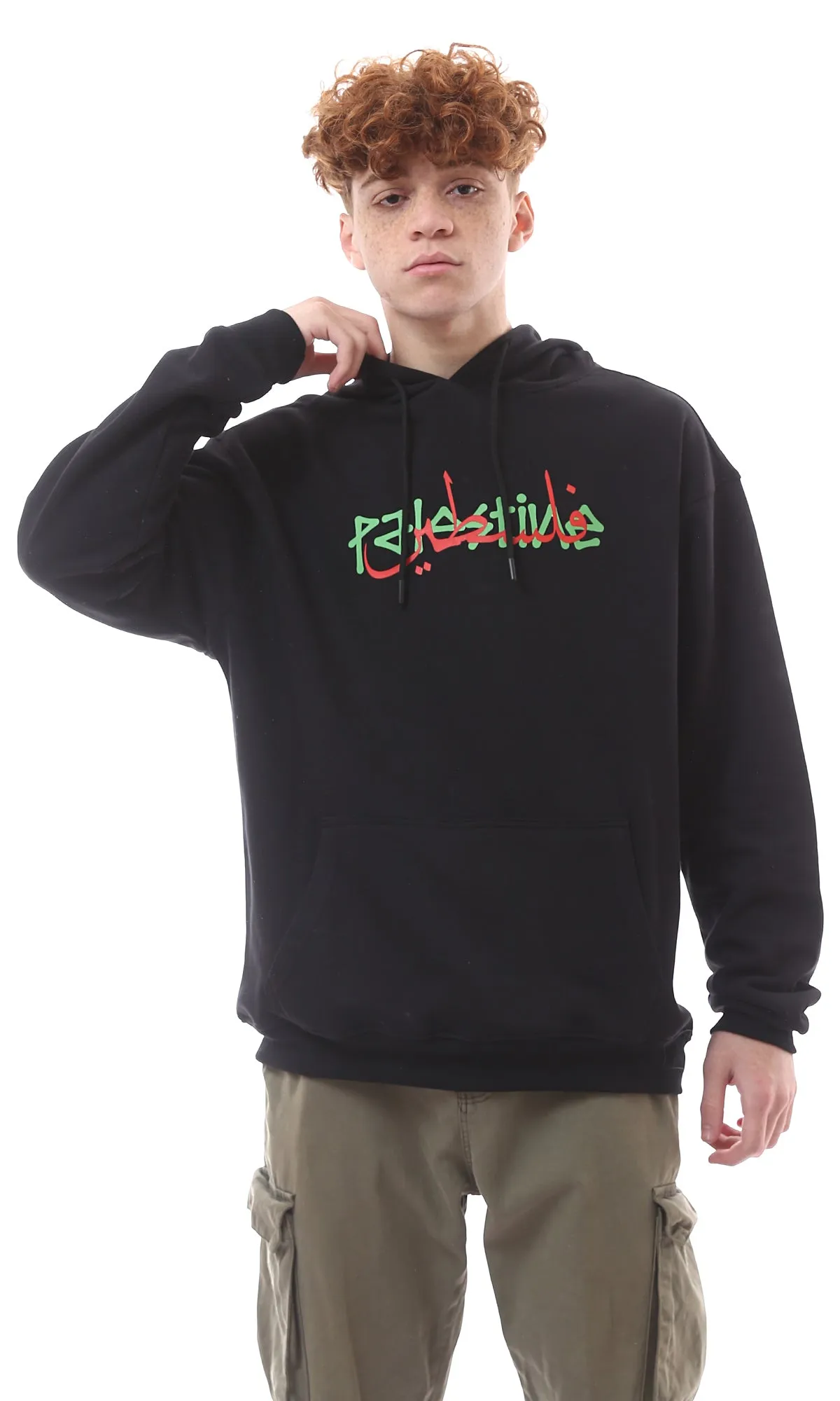 O176718 Palestine Long Sleeves Black Printed Hoodie