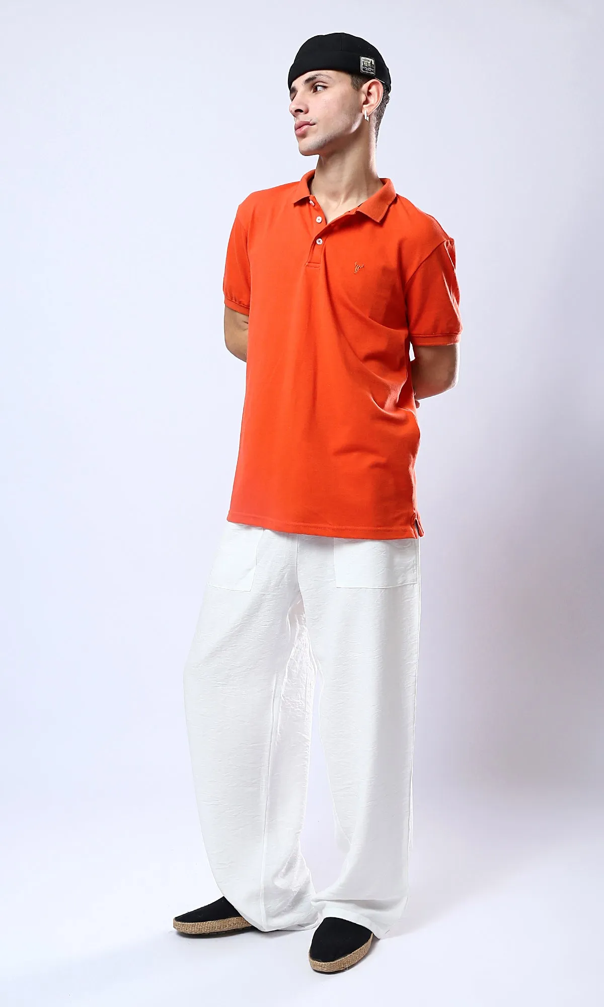 O178888 Hot Orange Solid Buttoned Polo Shirt