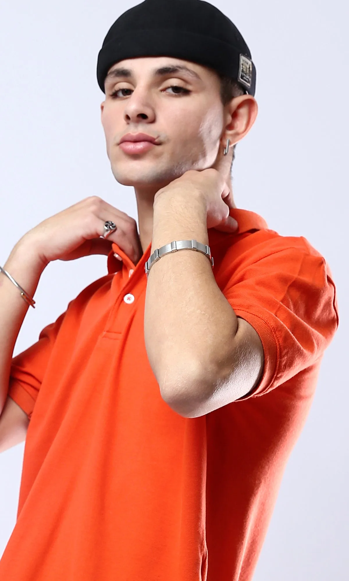 O178888 Hot Orange Solid Buttoned Polo Shirt