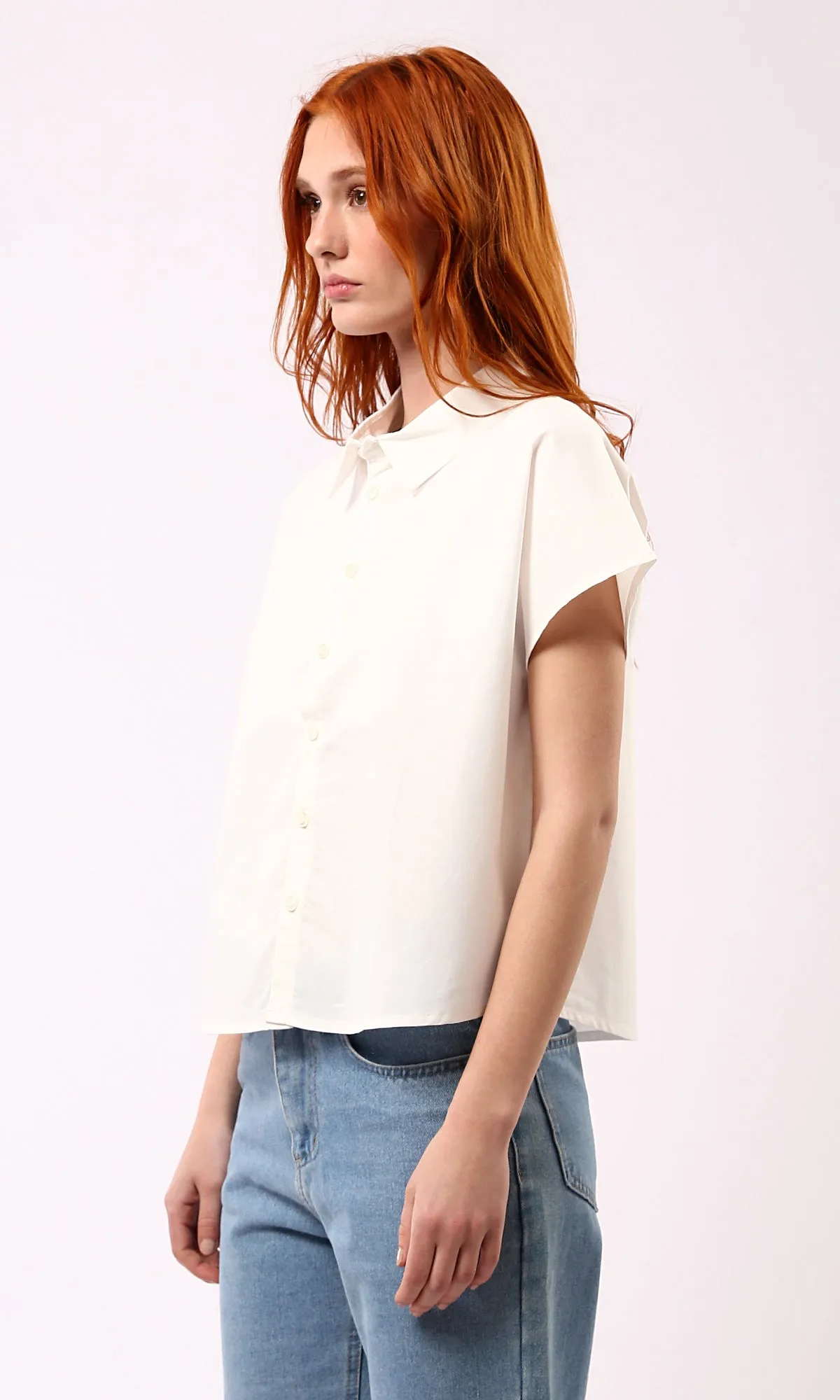 O179200 Short Sleeves Pastel Beige Solid Short Shirt